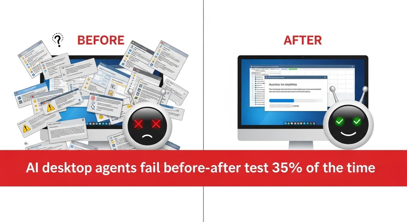 AI desktop agents fail before-after test 35% of the time