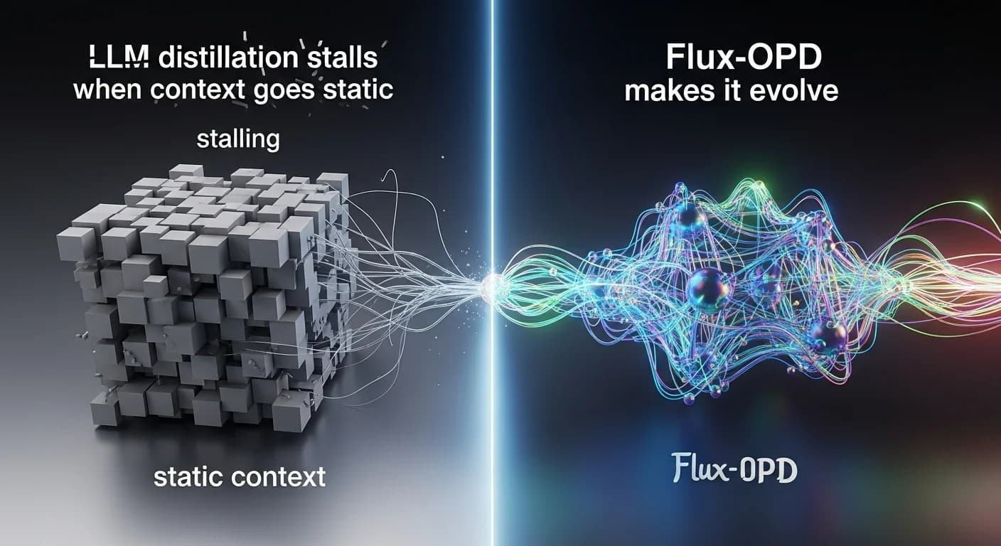 LLM distillation stalls when context goes static. Flux-OPD makes it evolve