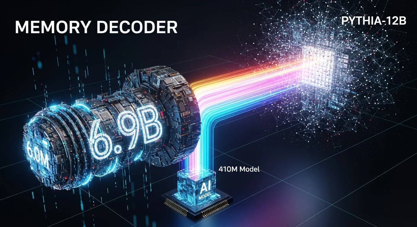 Memory Decoder: a 6.9B bolt-on memory makes a 410M model beat Pythia-12B
