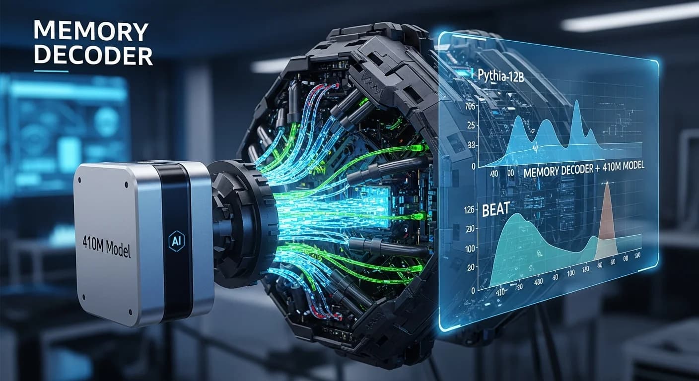 Memory Decoder: a 6.9B bolt-on memory makes a 410M model beat Pythia-12B