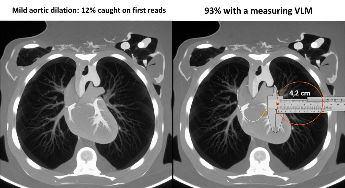 Dilatation aortique légère : 12% détectés à la première lecture, 93% avec un VLM de mesure
